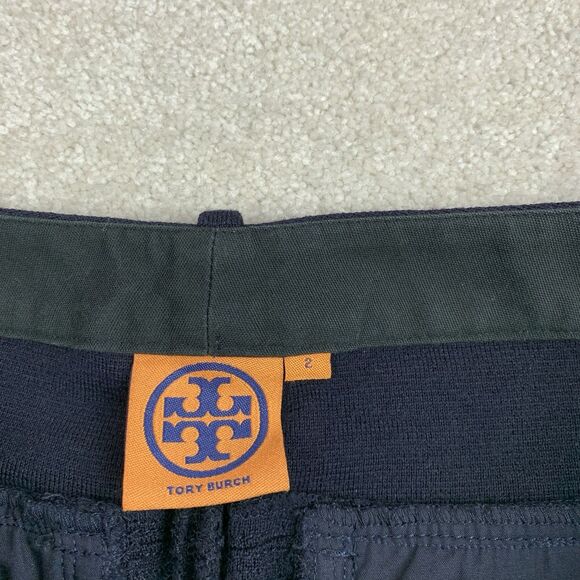 Tory Burch Beverly Navy Blue Wool Blend Knit Pleated Textured Pants 2 - Picture 8 of 14